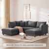 Modern Sectional Sofa With Vertical Stripes, 2 Pillows, 5 Seat Couch With Convertible Ottoman, Various Combinations, L-Shape Indoor Furniture - Dark Gray - Image 19