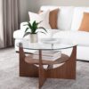 U - Shaped Contemporary Coffee Table - Walnut / Clear - Image 5