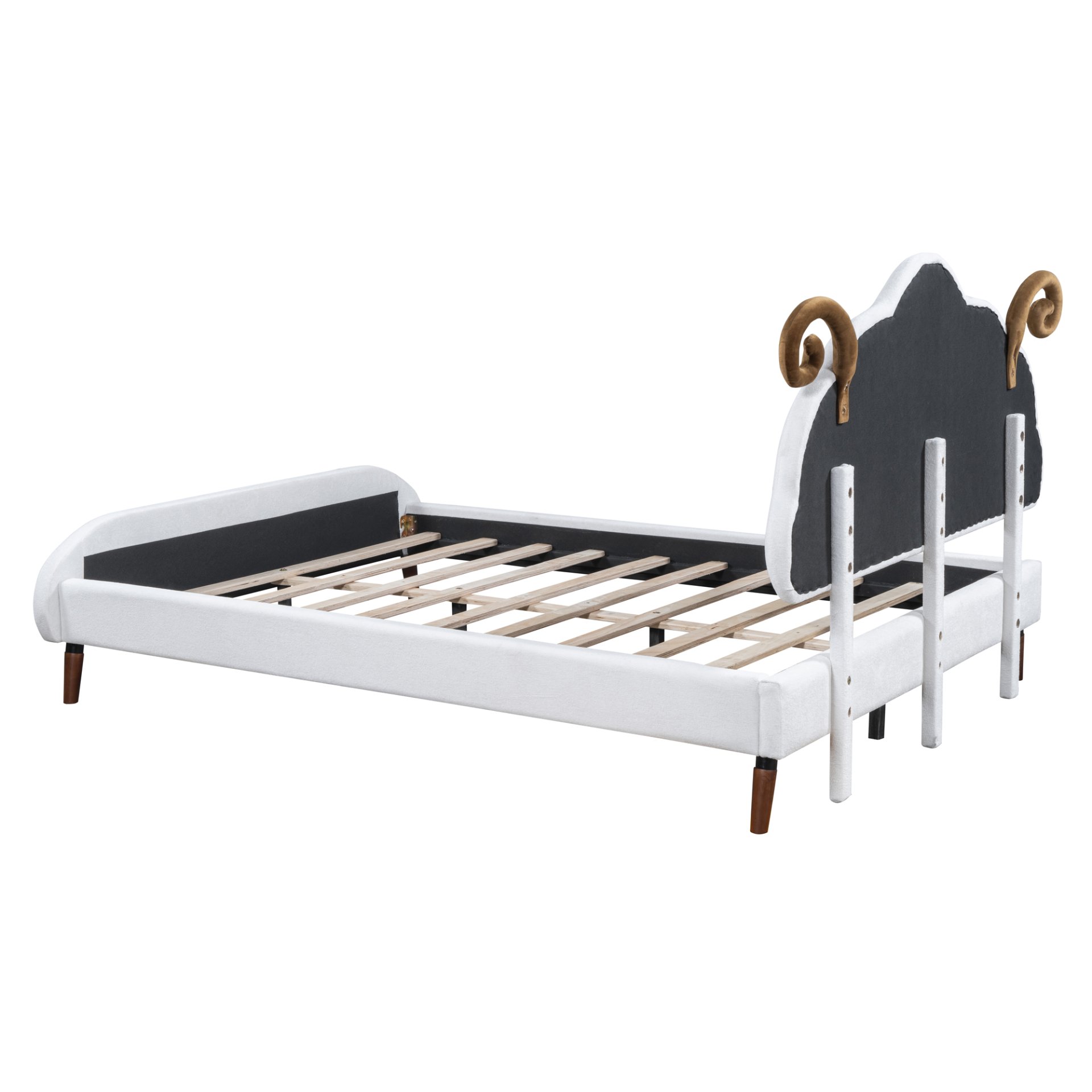 Full Size Upholstered Platform Bed With Sheep Shaped Headboard - White - Image 6