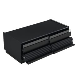 Modern Rectangle Coffee Table With 4 Drawers And 2 Display Shelves, Tempered Glass For Living Room - Black