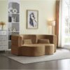 Floor Sofa With 2 Pillows, Convertible Plush Corduroy Foam Filled Sleeper Sofa Bed - Camel - Image 5