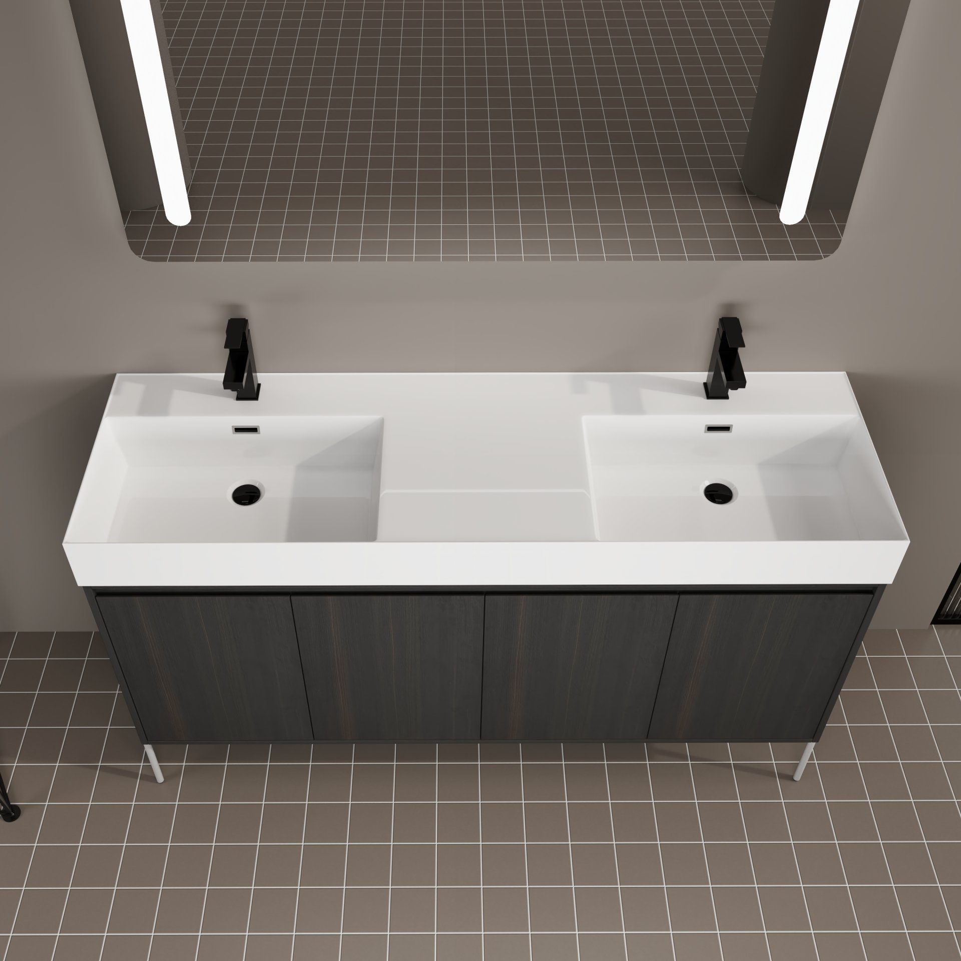 Deluxe 60" Freestanding Bathroom Vanity With Resin Double Sink - Dark Oak - Image 6