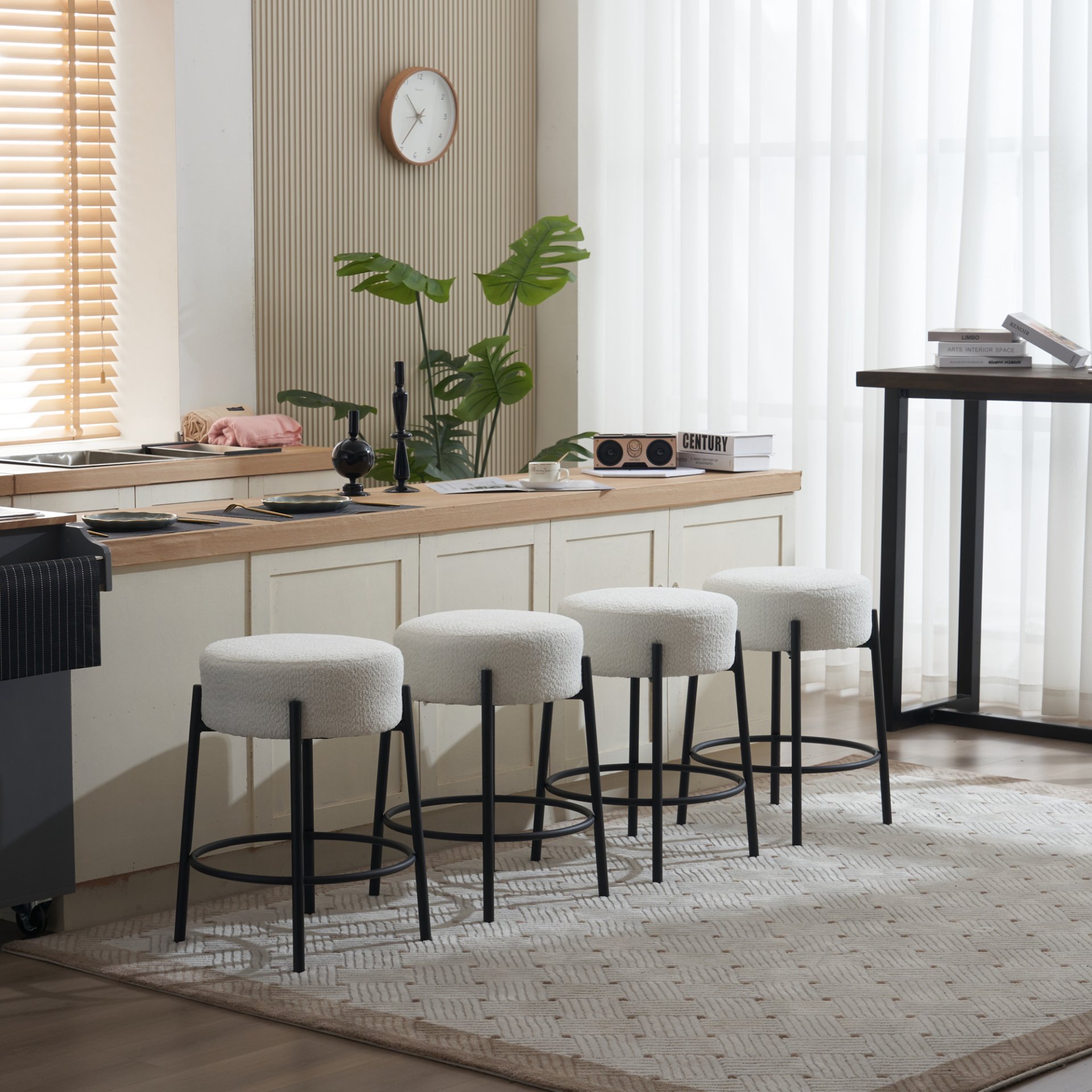 Round Bar Stools (Set of 2), Contemporary Upholstered Dining Stools For Kitchens, Coffee Shops And Bar Stores - White - Image 5