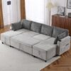 Sectional Sofa Pull Out Sofa Bed Versatile Sofa Sleeper With Large Storage Space, Two USB Ports And Two Cup Holders For Living Room - Gray - Image 3