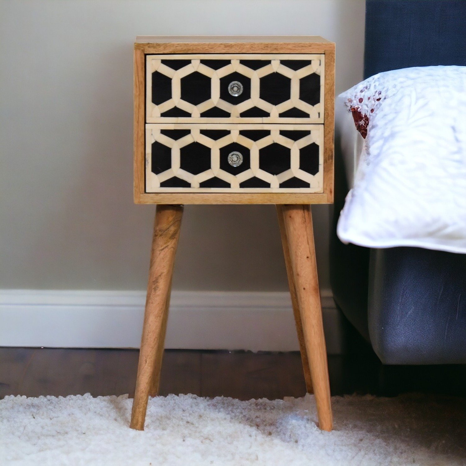 Inlay - Bone 2 Drawer Bedside Table - Light Brown - Image 9