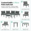 6 Piece Patio Sofa Furniture Set, Half Moon Outdoor Sectional Sofa With 2 High Low Coffee Tables, Wicker Rattan, Tempered Glass, 4 Pillows & Cushions, For Backyard, Garden, Poolside - Gray - Image 5