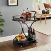 2 Tier Bar Cart, Slide Bar Serving Cart, Retro Style Wine Cart For Kitchen, Beverage Cart With Wine Rack And Glass Holder, Rolling Drink Trolley For Living Room, Dining Room - Black - Image 9