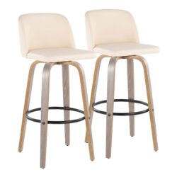 Toriano - Contemporary Fixed Height Barstool With Swivel With Round Footrest (Set of 2) - Light Gray / Cream