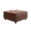 Large Square Storage Stool With 2 Storage Doors, Footstool For Living Room Mid - Century Modern Coffee Table With Nailhead Inlay - Brown - Image 6