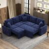 L-Shape Sofa Bed Pull-Out Sleeper Sofa With Wheels, USB Ports, Power Sockets For Living Room - Navy Blue - Image 9