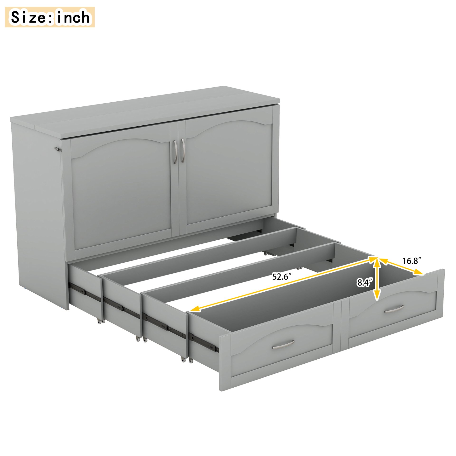 Queen Size Murphy Wall Bed With Drawer And A Set Of Sockets & USB Ports, Pulley Structure Design - Gray - Image 18