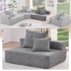 Loveseat Frame For Oversized Modular U Shaped Sectional Floor Couch Convertible Compressed Couch, Spacious Foam Filled Sofa - Gray - Image 4