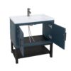 Modern Freestanding Bathroom Vanity With White Ceramic Sink, Hot And Cold Faucet, 2 Door Cabinet & Open Iron Shelf, Magnesium Oxide Frame - Blue - Image 13