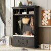 Hall Tree With 3 Hooks, Coat Hanger, Entryway Bench, Storage Bench, 3 In 1 Design, For Entrance, Hallway - Black - Image 3