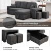 Reversible Sleeper Sectional Sofa Bed With Side Shelf And 2 Stools, Pull-Out L-Shaped Sofa Bed, Corner Sofa-Bed With Storage Chaise Left / Right Hande For Living Room - Blue / Black - Image 8