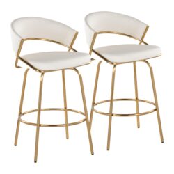 Jie - Fixed Height Contemporary Counter Stool With Swivel With Round Footrest (Set of 2) - Gold / White