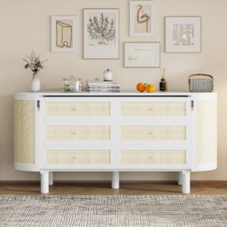 Queen Murphy Bed With Hidden Storage & Modern Woven Design - White