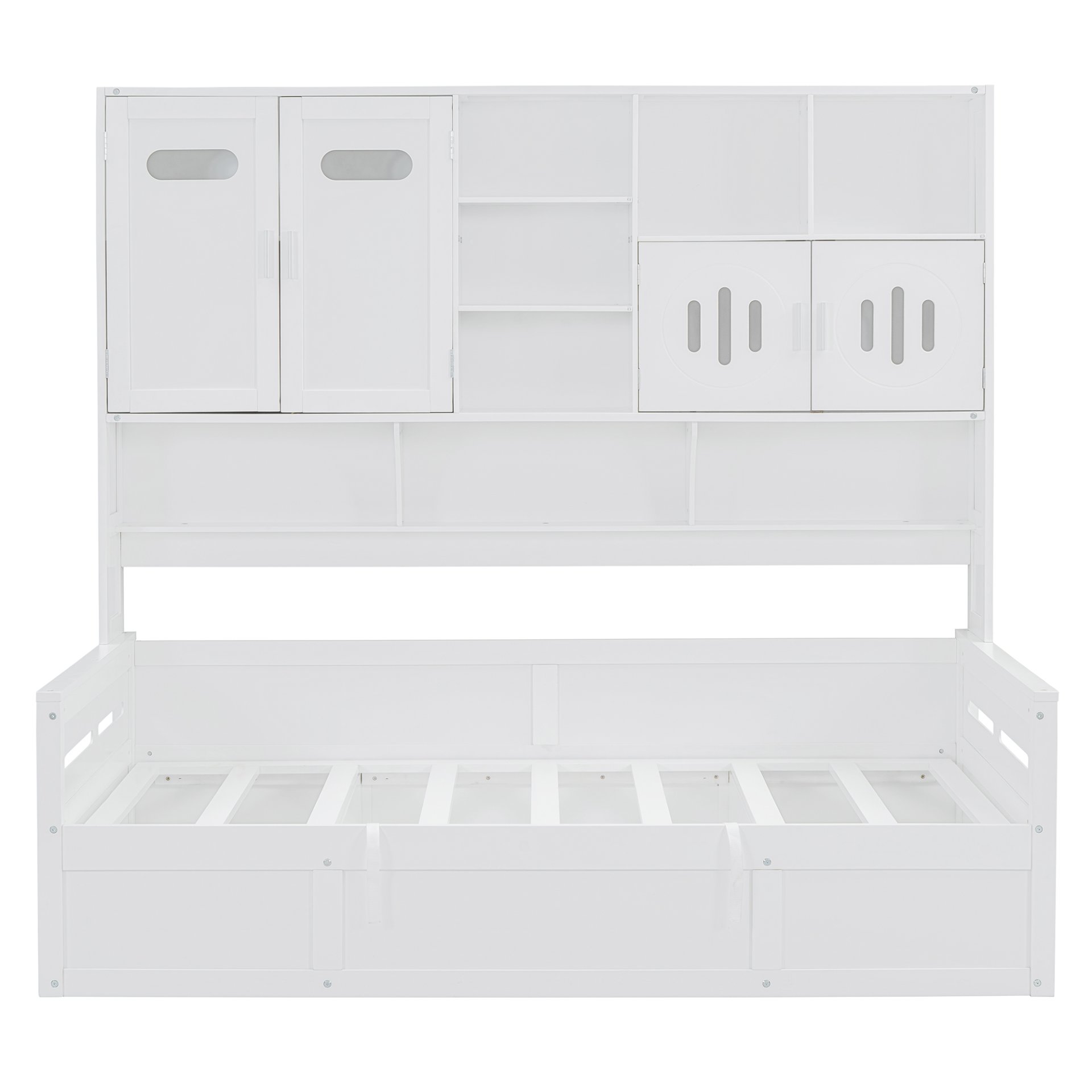 Twin Size Wooden Daybed With Hydraulic Bed And All In One Cabinet And Shelf - White - Image 3