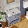30" Gray Bathroom Vanity And Sink Combo Marble Pattern Top With Mirror Faucet & Drain - Gray - Image 3