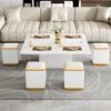 Lift Top Coffee Table With 4 Storage Stools, Multi Functional Adjustable Coffee Table For Living Room - White - Image 4