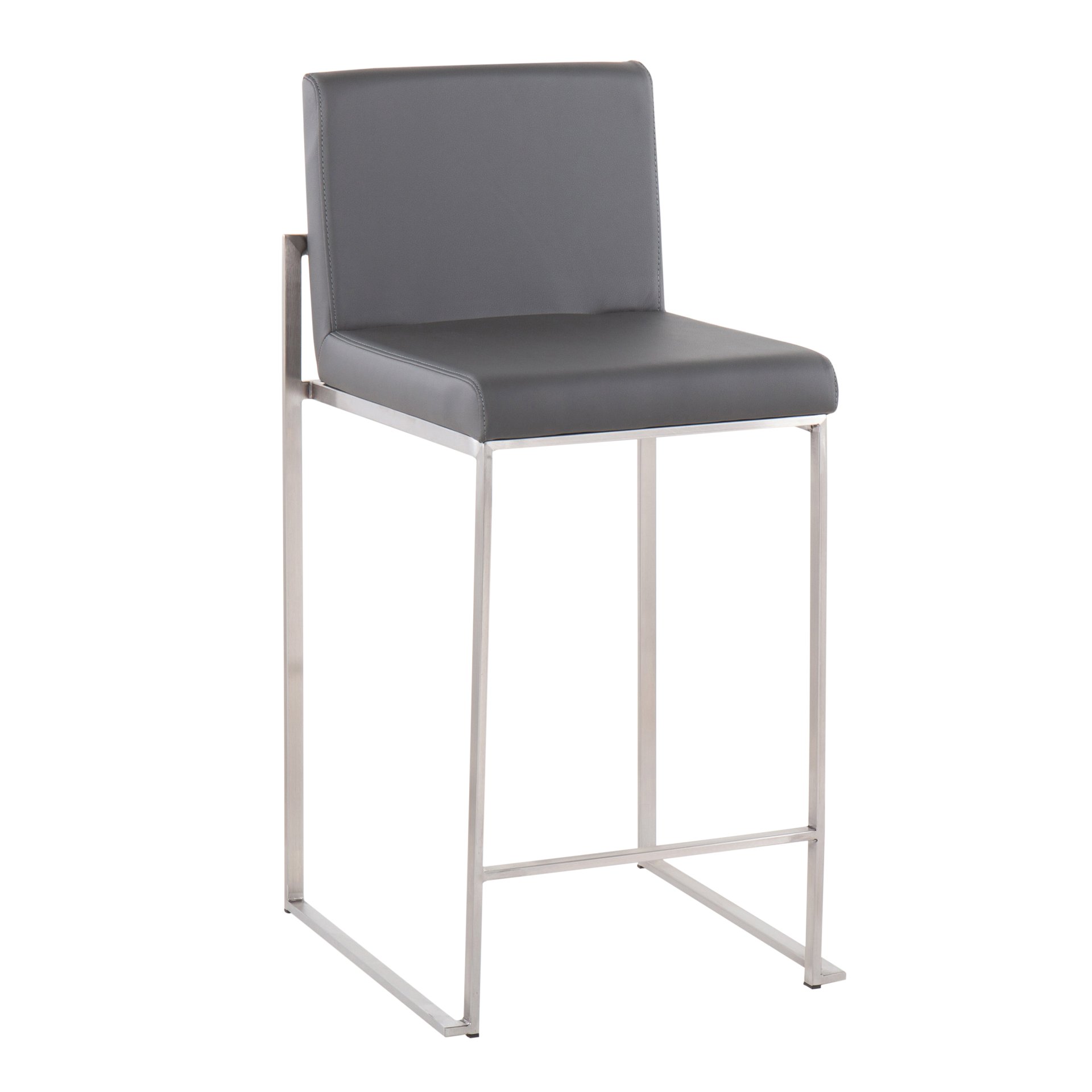 Fuji - Contemporary High Back Counter Stool (Set of 2) - Gray - Faux Leather - Image 2