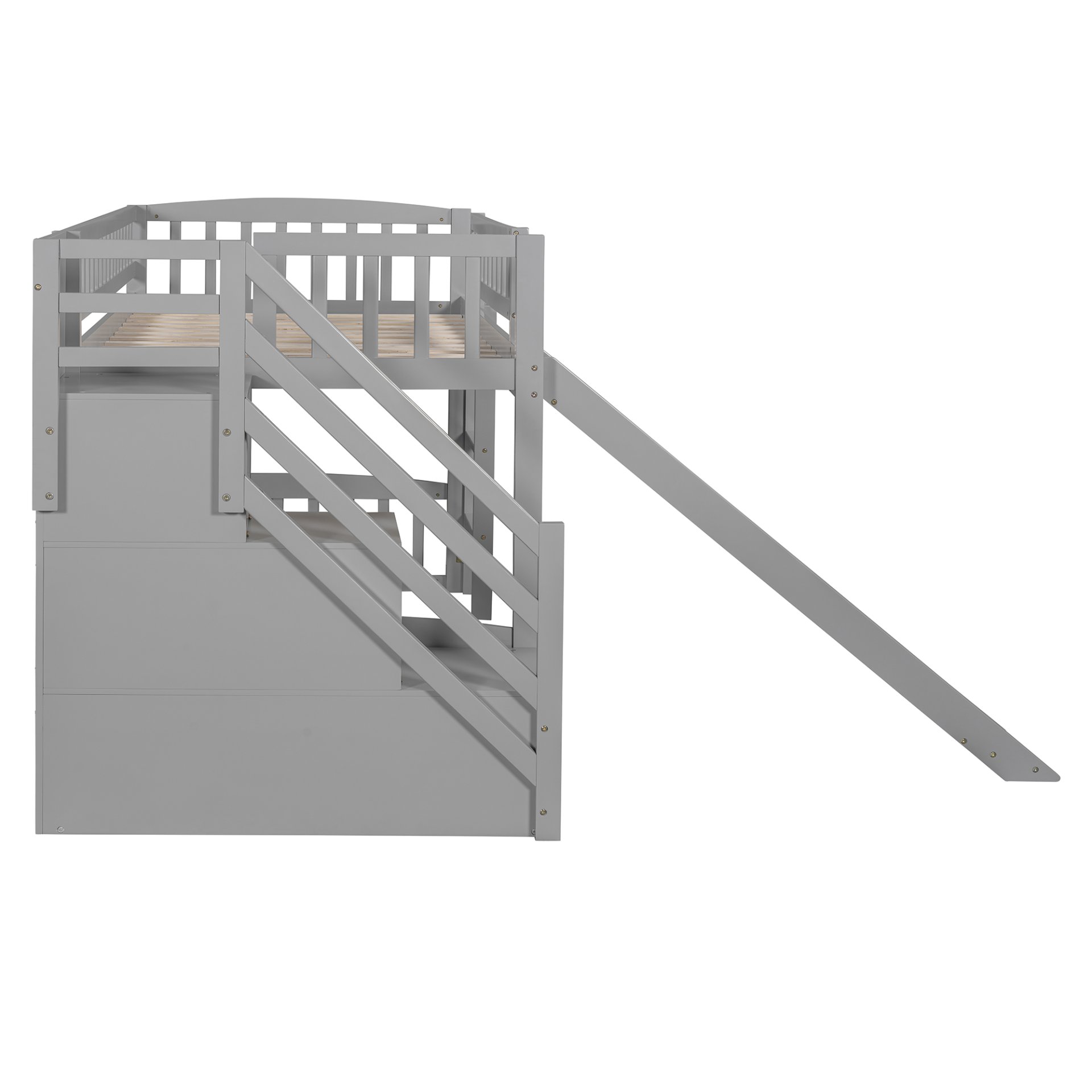 Twin Size Loft Stairway Bed With 2 Drawers And Slide - Gray - Image 12