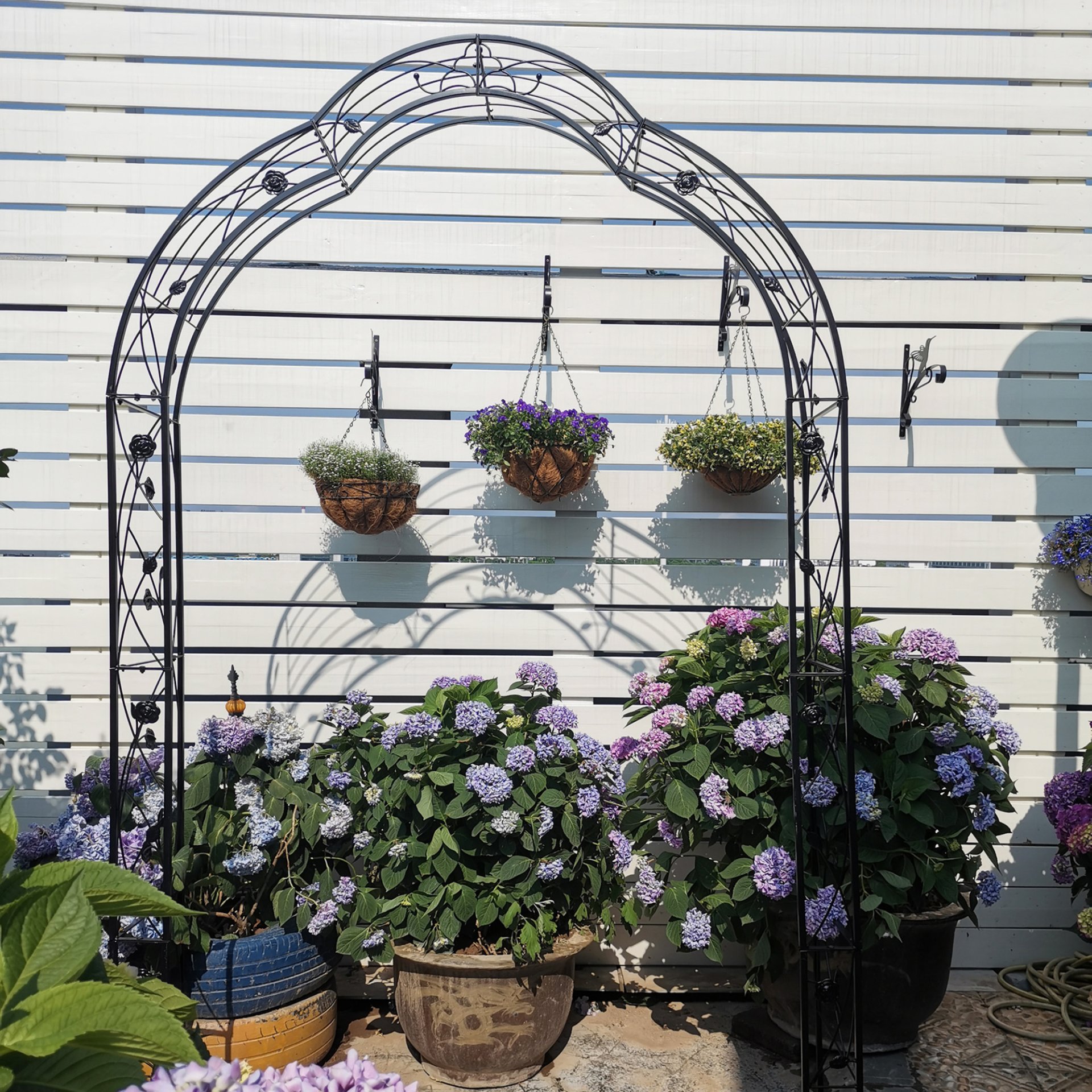Metal Garden Arch Assemble Freely With 8 Styles Garden Arbor Trellis Climbing Plants Support Rose Arch - Black - Image 6