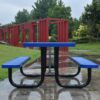 Outdoor Steel Picnic Square Table With Umbrella Pole - Blue - Image 2