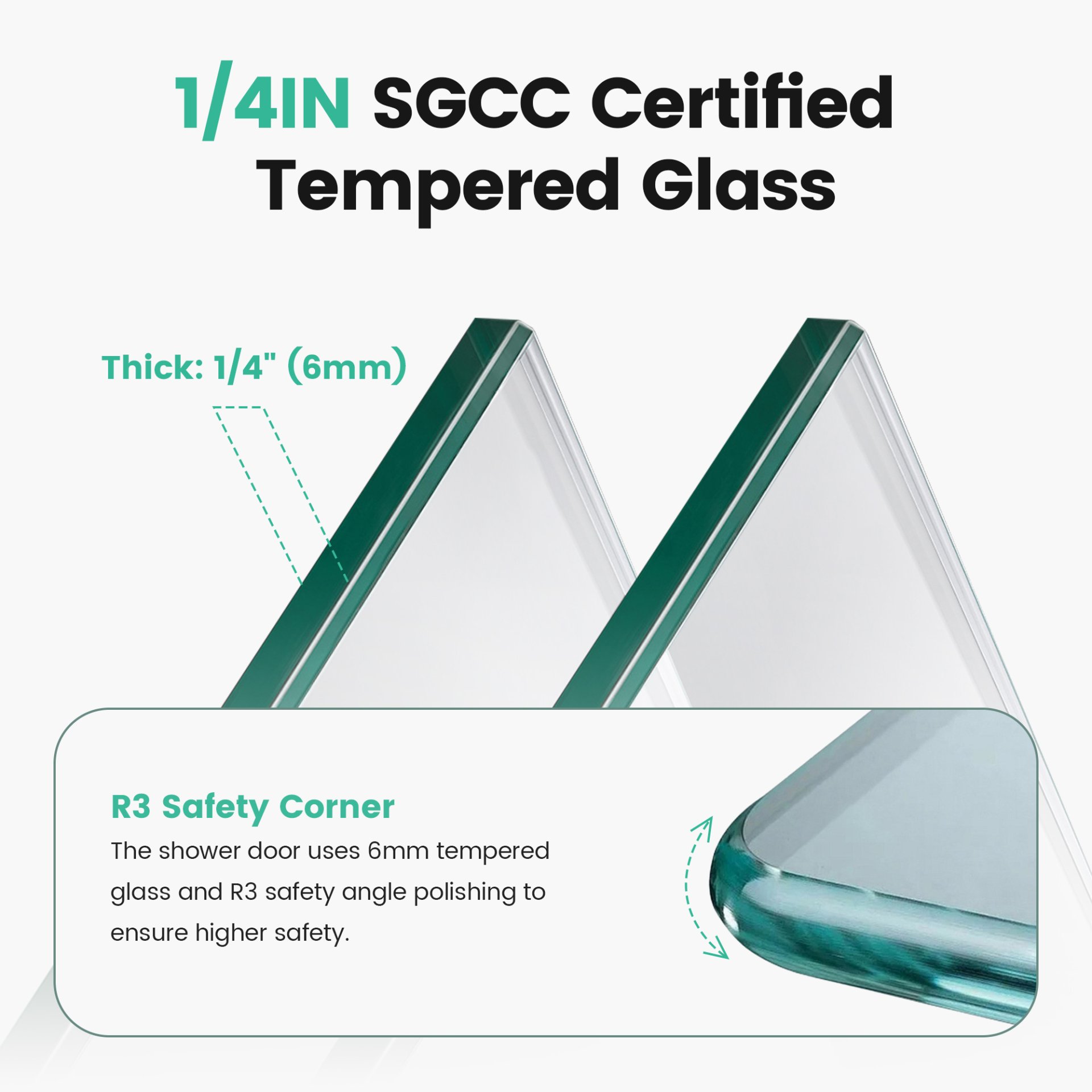 56" -60" W*70" H Semi-Frameless Double Sliding Shower Door, Bypass Shower Door, 1 / 4" (6Mm) Thick SGCC Tempered Glass Door - Chrome - Image 8