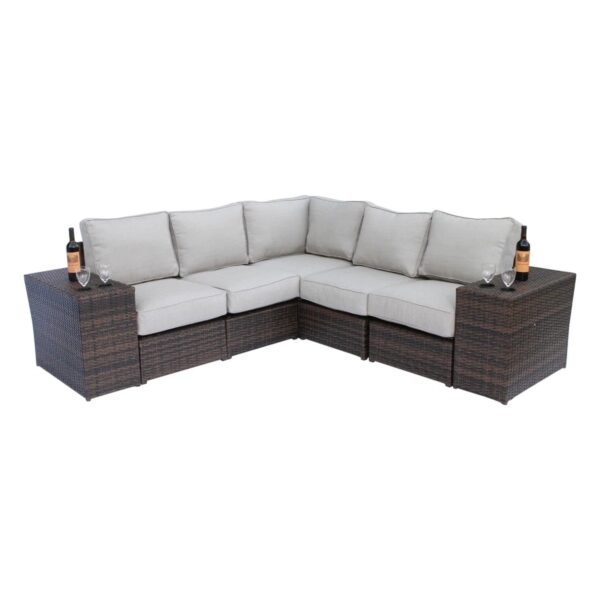 Luxurious All Weather Patio Seating Set With Cushions For 4, Fiberglass Reinforced Concrete - Brown