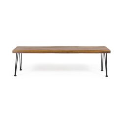 Zion - Industrial Wood And Metal Rectangular Bench With Faux Live Edge Design - Teak