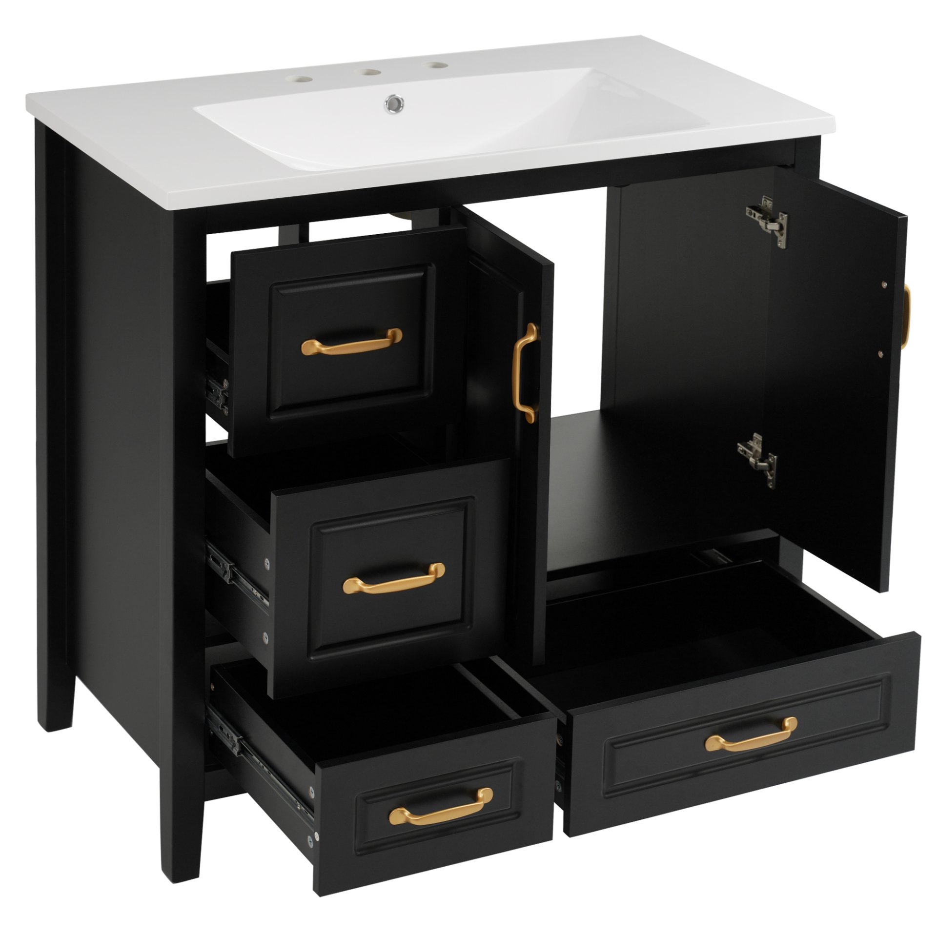 Bathroom Vanity With Sink, Soft Closing Doors & Drawers, Metal Handles - Black - Image 20
