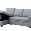 Lexi - Vegan Leather Modern Reversible Sleeper Sectional Sofa With Storage Chaise - Gray - Image 10