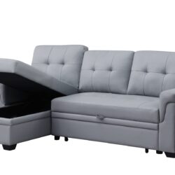 Lexi - Vegan Leather Modern Reversible Sleeper Sectional Sofa With Storage Chaise - Gray