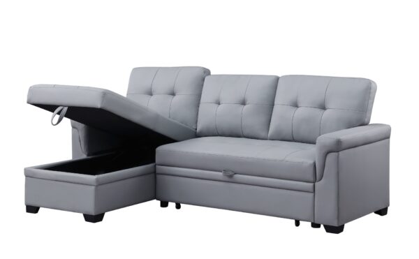 Lexi - Vegan Leather Modern Reversible Sleeper Sectional Sofa With Storage Chaise - Gray