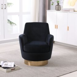 Velvet Swivel Barrel Chair, Swivel Accent Chairs Armchair For Living Room, Reading Chairs For Bedroom Comfy, Round Barrel Chairs With Gold Stainless Steel Base - Black