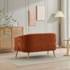 Modern Loveseat Couch Sofa With Corduroy Upholstery, Wooden Legs, 2 Seat For Small Spaces Office Studio Apartment Bedroom - Orange - Image 7
