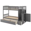Twin Over Full / Twin Bunk Bed, Convertible Bottom Bed, Storage Shelves And Drawers - Gray - Image 9