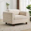 Modern Oversized Armchair Comfy Accent Chair Single Sofa For Living Room Bedroom Office Apartment, Woven Velvet Fabric - Beige - Image 2
