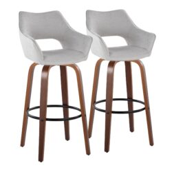 Mustang - Contemporary Fixed Height Barstool With Swivel With Round Footrest (Set of 2) - Walnut / Gray