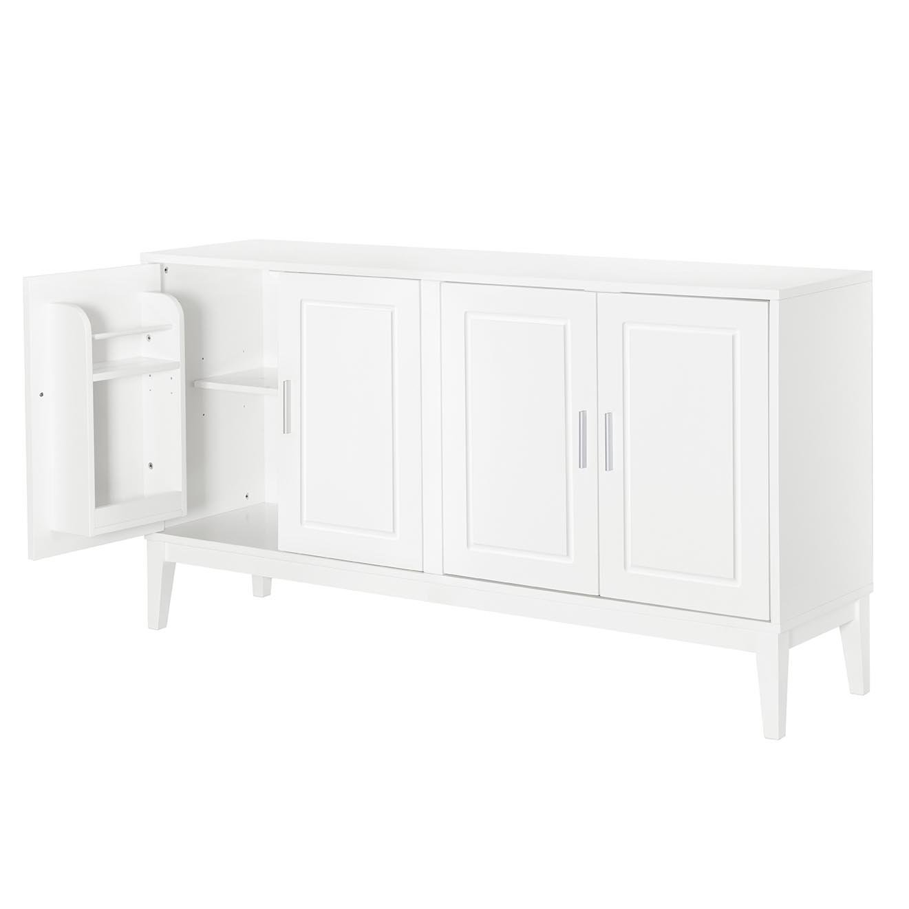 4 Door Sideboard Storage Cabinet With Door Shelf For Living Room And Dining Room, 2 Large Cabinets With Adjustable Shelf - White - Image 12