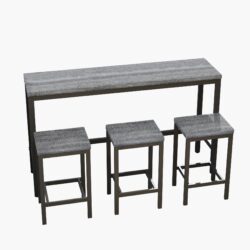 Modern Design Long Dining Table Set With 3 Stools - Gray