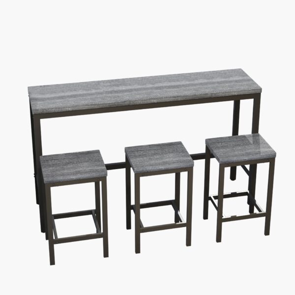 Modern Design Long Dining Table Set With 3 Stools - Gray