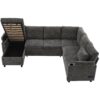 Sectional Sofa Versatile Sofa Bed Sofa Sleeper U - Shaped Sofa With Ample Storage Space, 2 Cup Holders And Charging Ports For Living Room - Beige Gray - Image 12