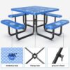 Square Outdoor Steel Picnic Table With Umbrella Pole - Blue - Image 2