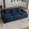 Oversized Deep Seat Sectional Cloud Sofa Sleeper With 3 Ottomans & Soft Pillows, Modular Couch Bed - Blue - Image 20