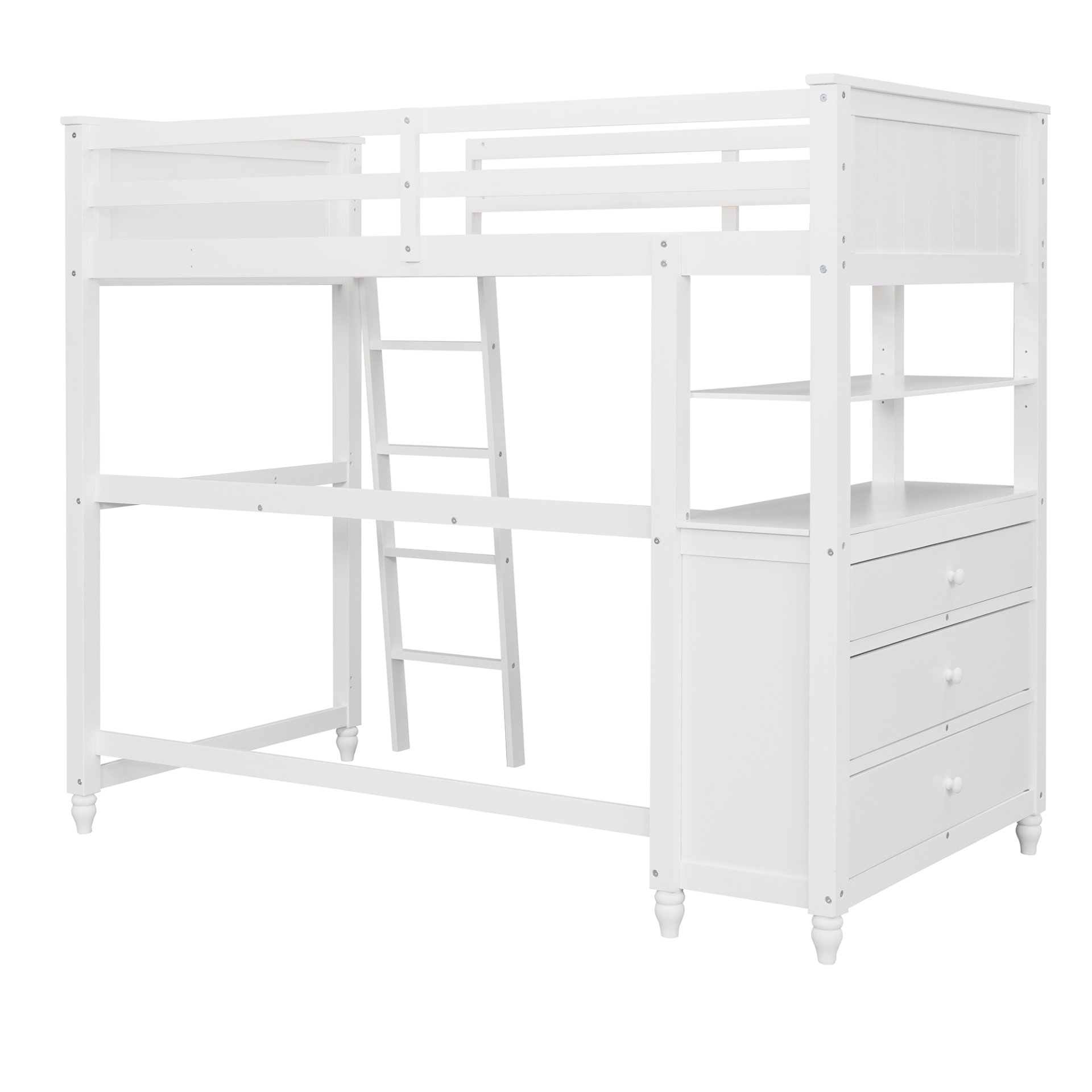 Twin Size Loft Bed With Drawers And Desk, With Shelves - White - Image 7