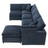 Modern Modular Cloud Sofa Bed, 6 Seat Chenille Sectional Couch Set With Ottoman, Free Combination, Convertible U Shaped Sleeper Sofa - Dark Blue - Image 6