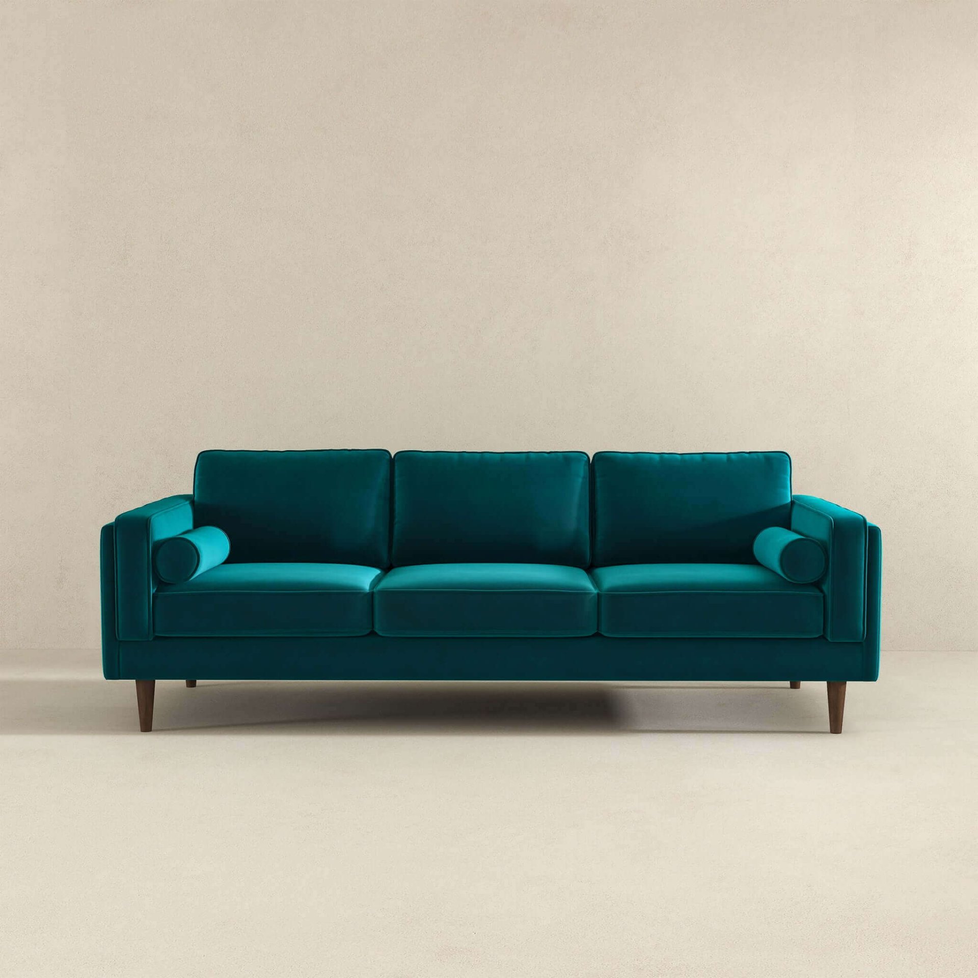 Amber - Mid-Century Modern Luxury Modern Velvet Sofa - Brown / Teal - Image 2
