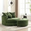 360° Swivel Accent Barrel Chair With Storage Ottoman & 4 Pillows, Modern Chenille Leisure Chair Round Accent For Living Room - Green - Image 15